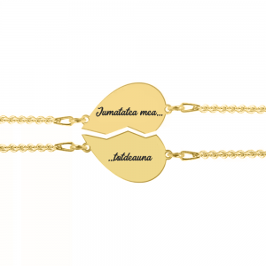 Set bratari argint cuplu inimioare 16 mm (2 bucati incluse) - personalizate cu text - placate cu aur galben de 24 karate